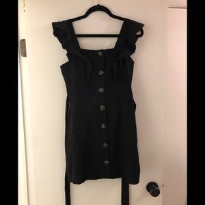 Ruffled mock button mini dress